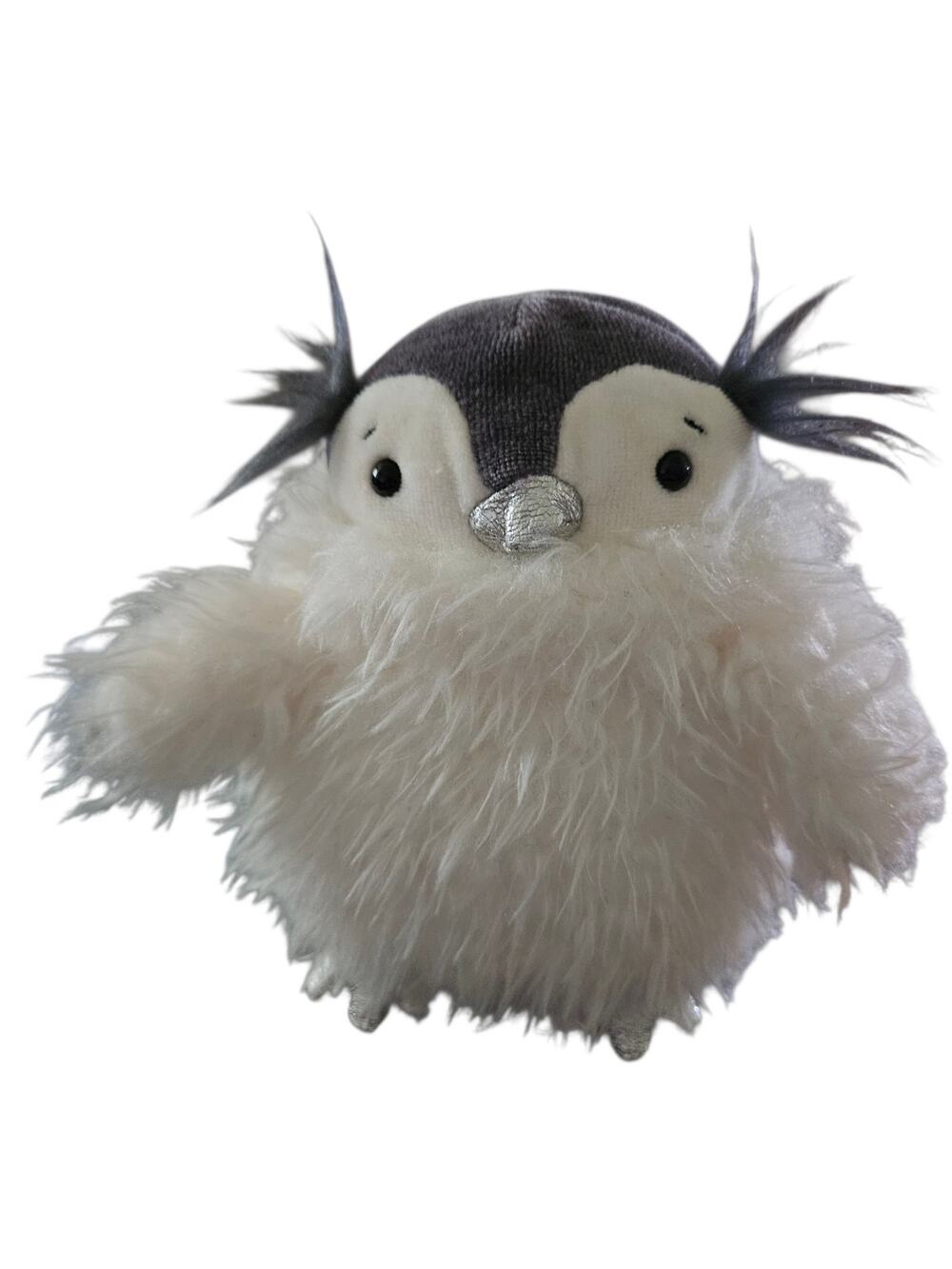 Rare Jellycat Divine Tinsel Penguin Plush Retired White Shaggy Silver 6"